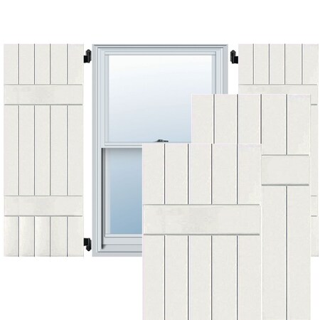 18W X 52H Exterior Five Board (2 Batten) Real Wood Pine Board-n-Batten Shutters, White PR